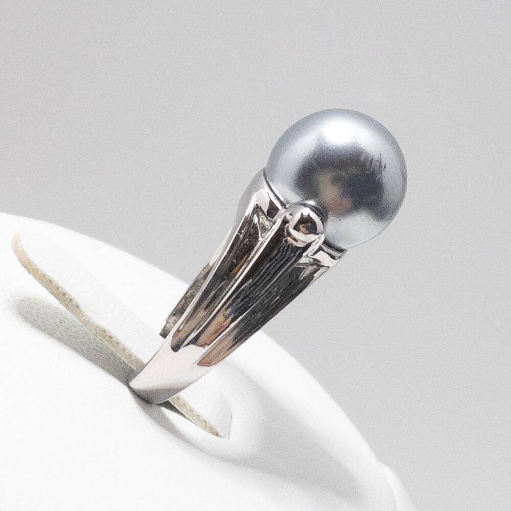Technibond Faux Black Pearl Statement Ring | Silver Tone | Size 6 - Picture 4 of 11